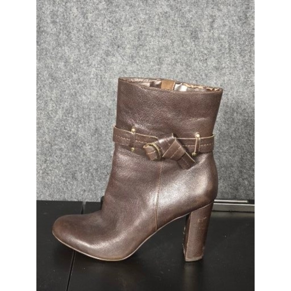 White House‎ Black Market Bailey Brown Leather Bow Ankle Boots Size 9.5M Winter